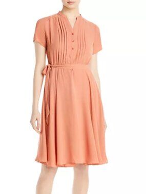 Nanette Lepore Women's Lightweight Short Sleeve Pintuck Dress Peach Pink Blush 8